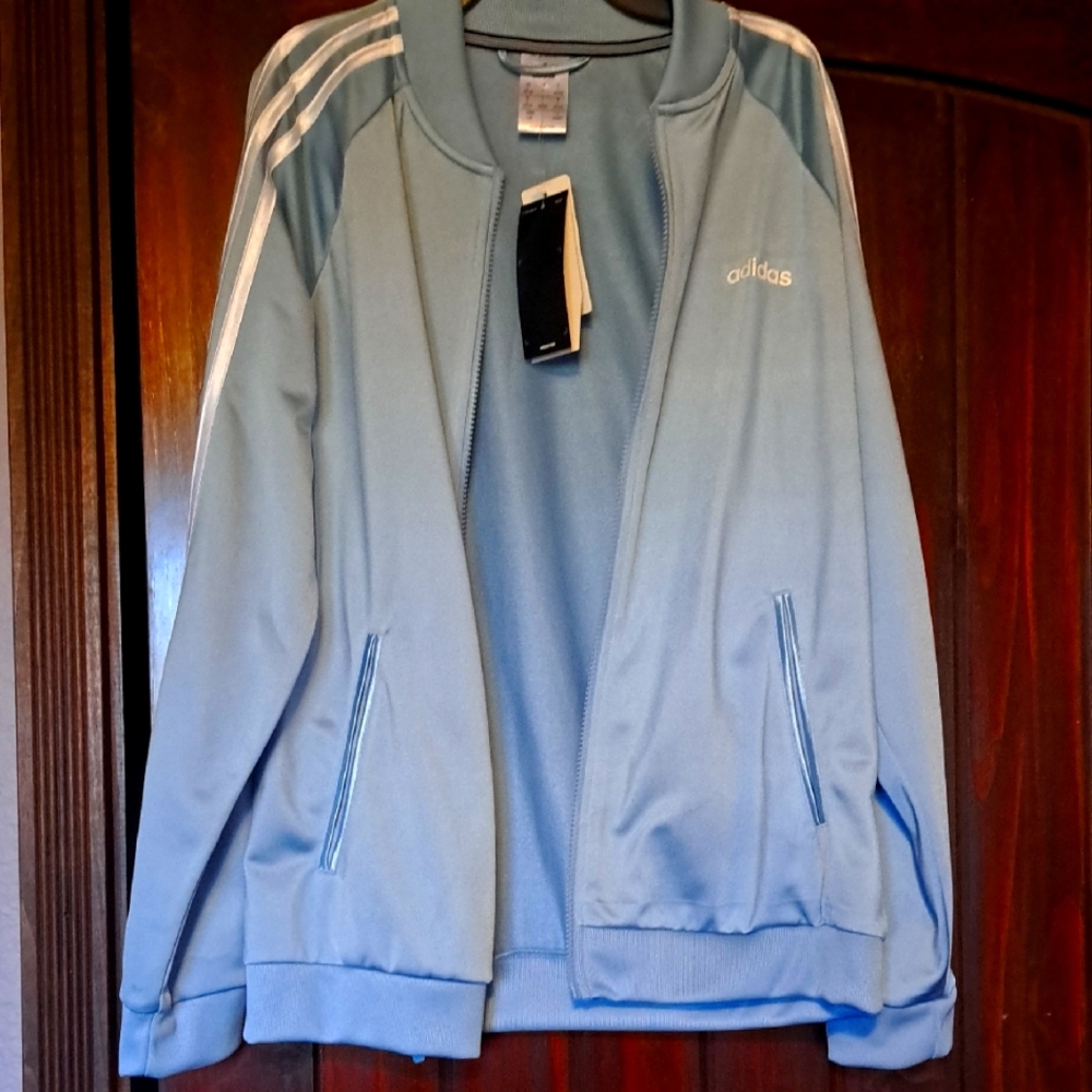 Adidas Blue Track Jacket with White Stripes Size Large